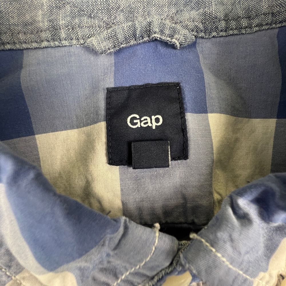 Gap Button Down Shirt Mens Large Blue Buffalo Check Plaid Cotton Casual Classic - Picture 2 of 12